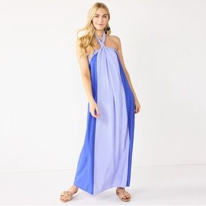 Nine West - Halter Top Color Block Maxi Dress